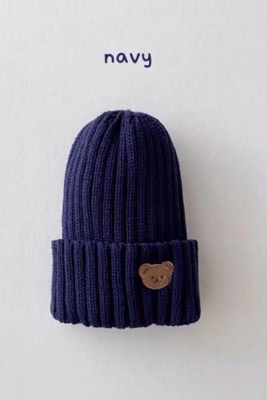 Knitted Bear Beanie Hats Multiple Colours - Navy - Hats