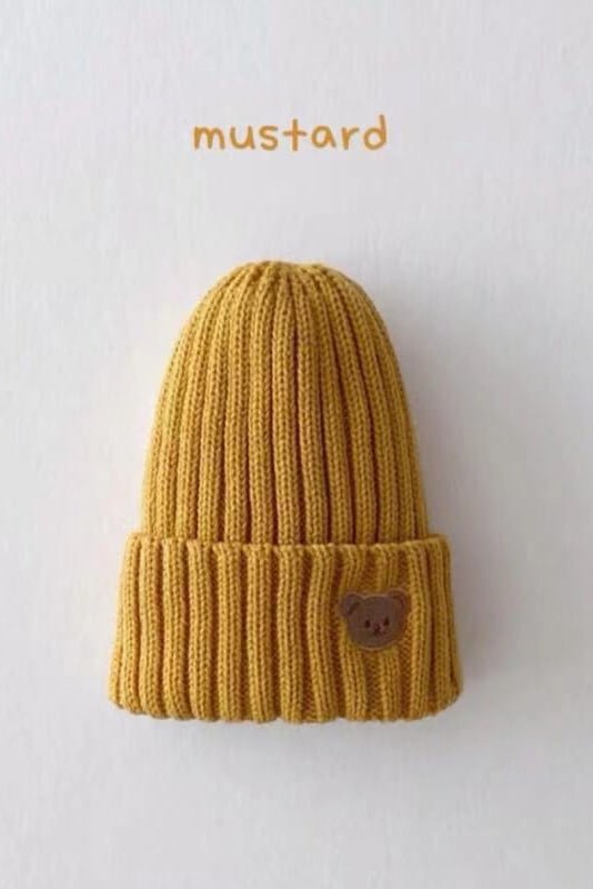 Knitted Bear Beanie Hats Multiple Colours - Yellow - Hats