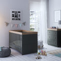Little Acorns Burlington 2 Piece Nursery Furniture Set with Cot Bed and Dresser - Anthracite Grey & Oak - Nursery