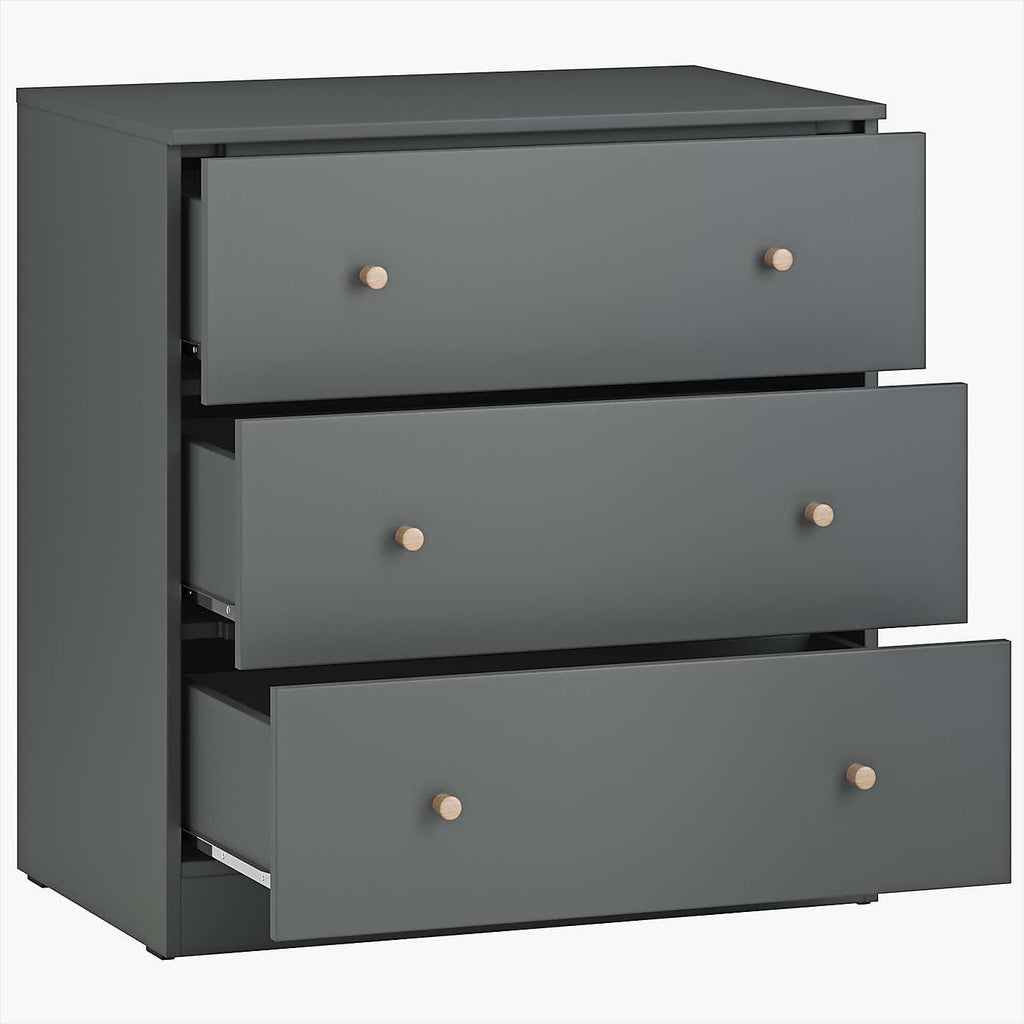 Little Acorns Burlington 3 Piece Nursery Furniture Set with Cot Bed Dresser and Wardrobe - Anthracite Grey & Oak