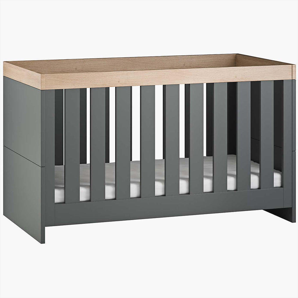 Little Acorns Burlington Cot Bed - Anthracite Grey & Oak - Cot & Cotbed