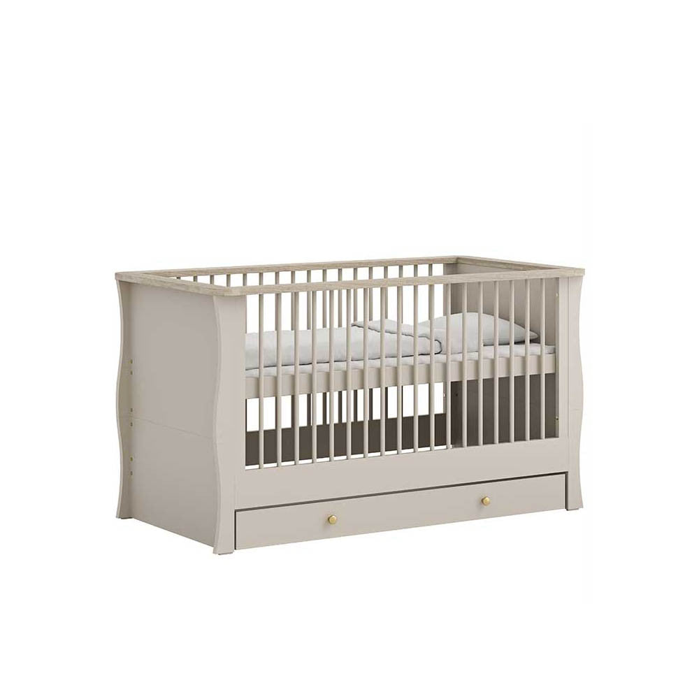 Little Acorns Celeste 2 Piece Nursery Furniture Set with Cot Bed Under Drawer and Dresser - Cashmere & Grey Ash