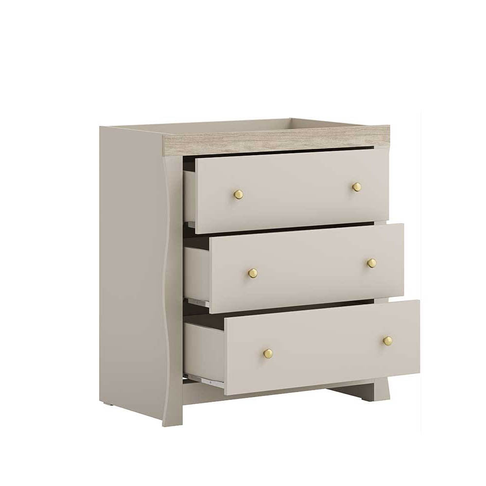 Little Acorns Celeste 3 Piece Nursery Furniture Set with Cot Bed, Under Drawer, Dresser and Wardrobe - Cashmere & Grey Ash