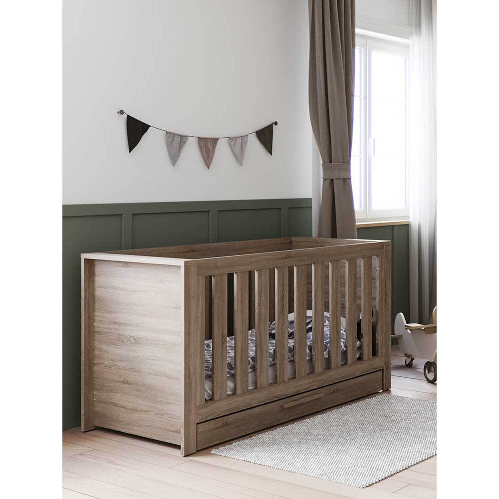 Little Acorns Ellesmere Cot Bed with Under Drawer - Truffle Oak - Cot & Cotbed