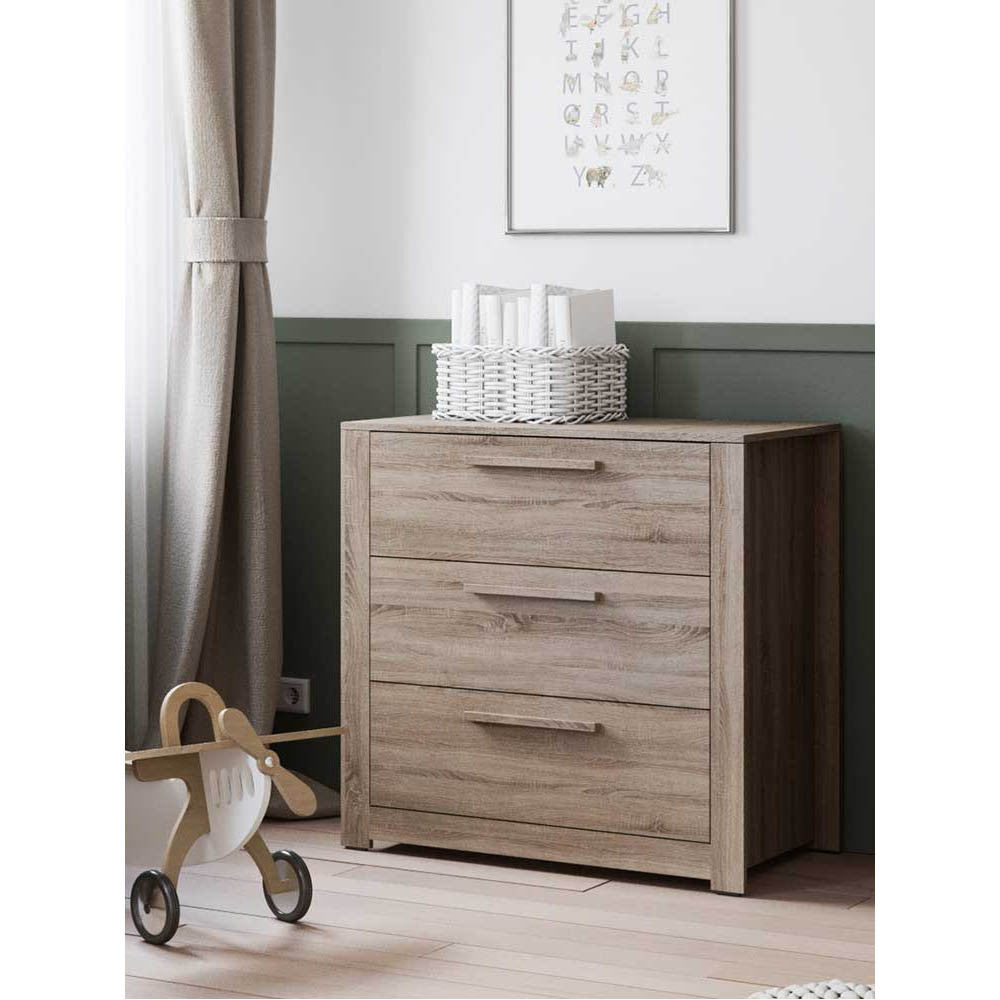Little Acorns Ellesmere 3 Piece Nursery Furniture Set with Cot Bed, Under Drawer, Dresser and Wardrobe - Truffle Oak