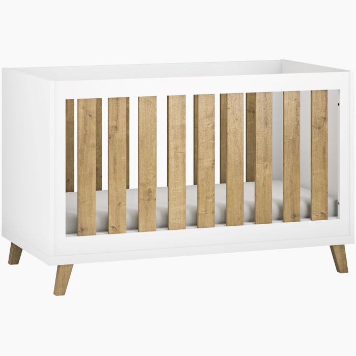 Little Acorns Siriana 2 Piece Nursery Furniture Set with Cot Bed and Dresser - White & Oak - Nursery Furniture Set