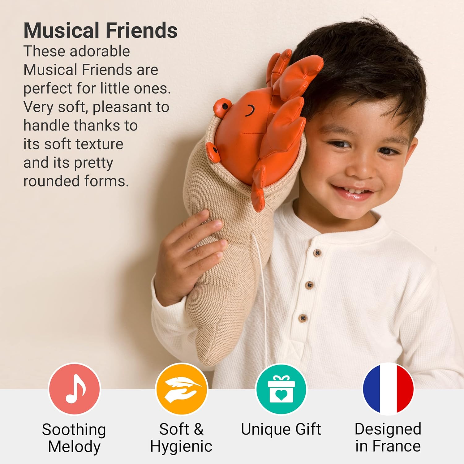 Little Big Friends: Sea Collection Pull-String Musical Animal Toy - Brigette the Hermit Crab - Musical Toy