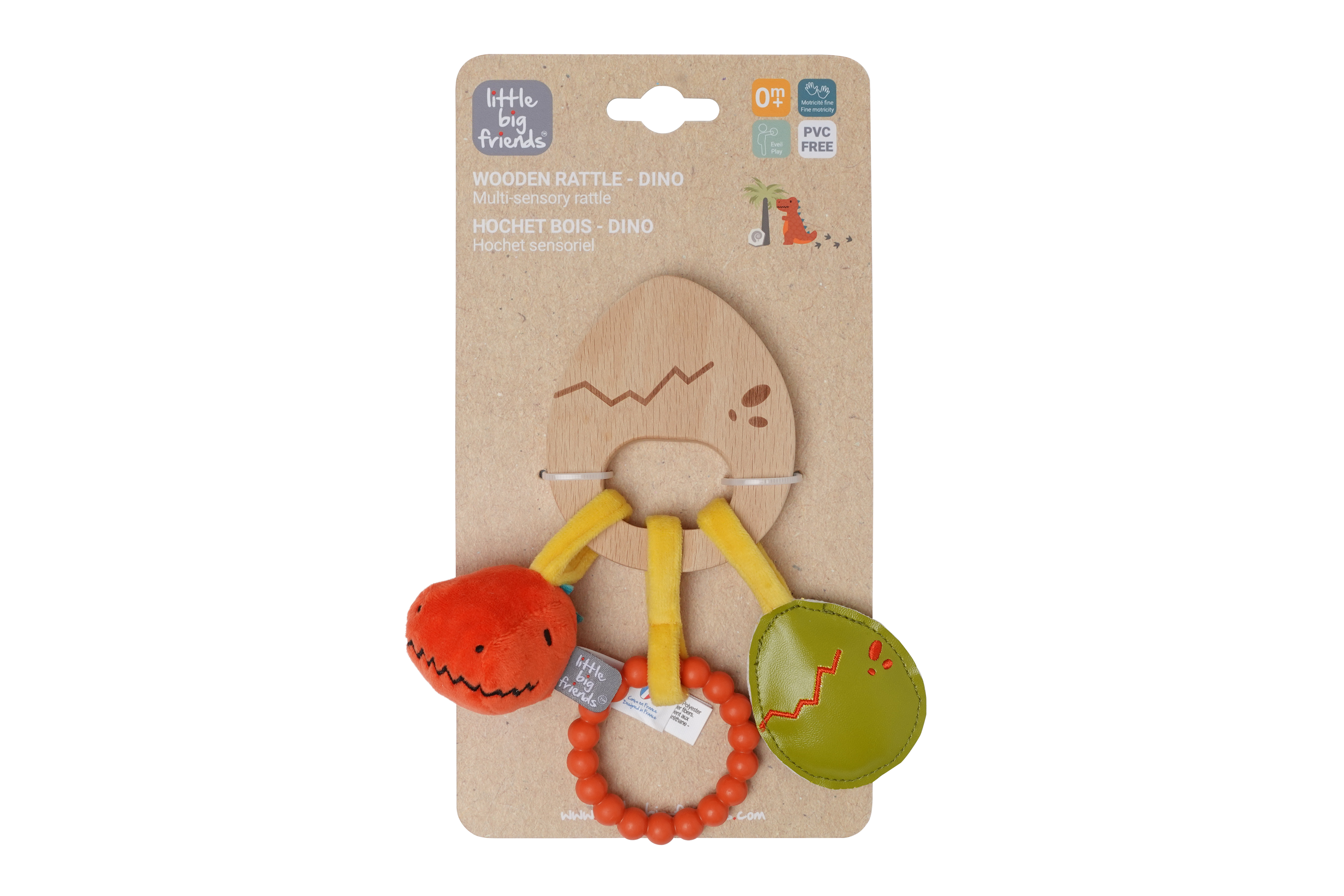 Little Big Friends Wooden Baby Rattle - Dino - Rattle / Teether