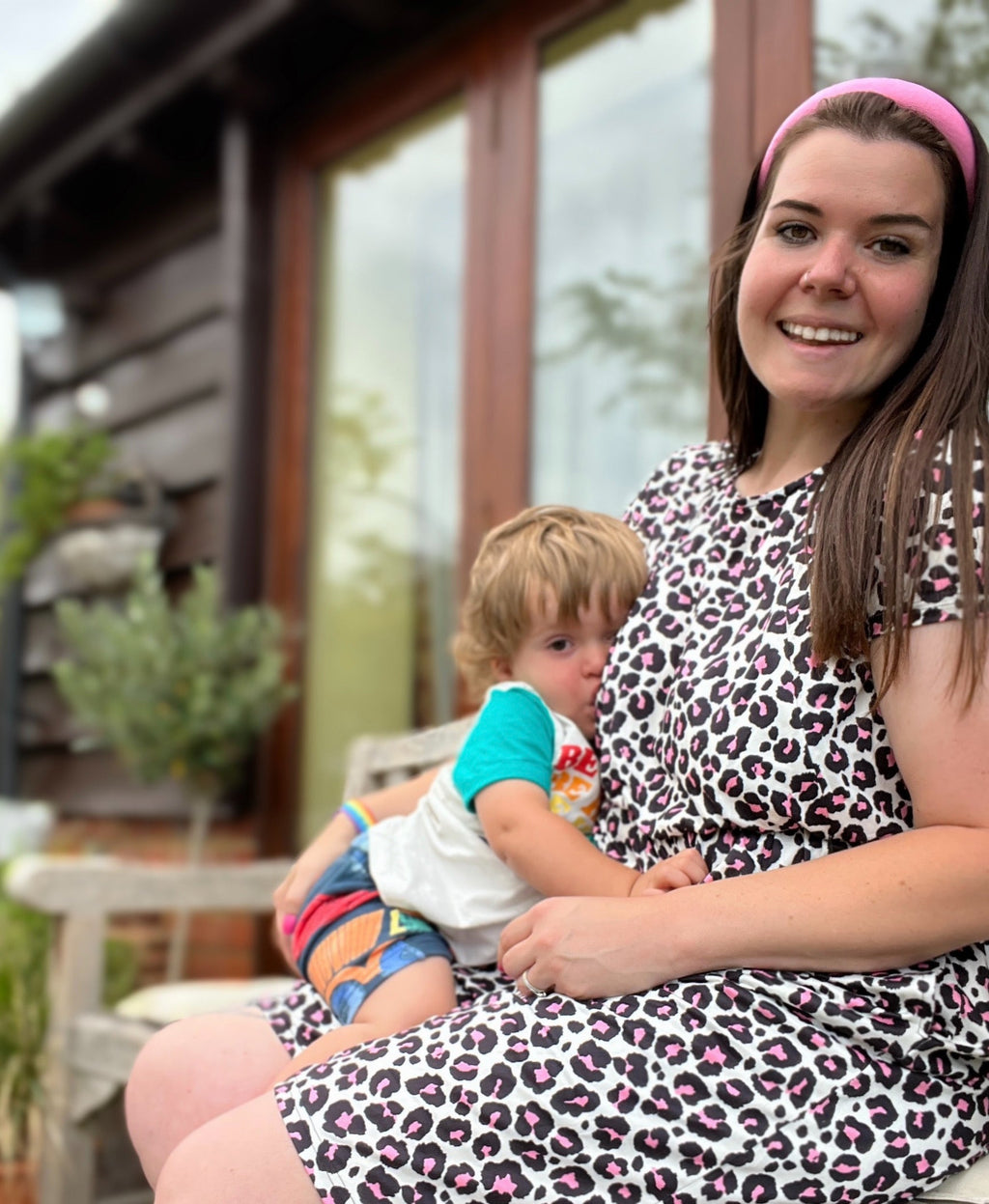 The Knee Length Breastfeeding Dress - Lizzie Leopard Pink-0