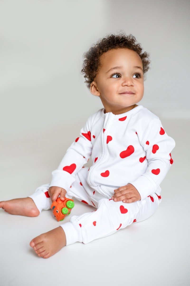 Love Heart Bamboo & Organic Cotton Zip Sleepsuit One Piece - Sleepsuits