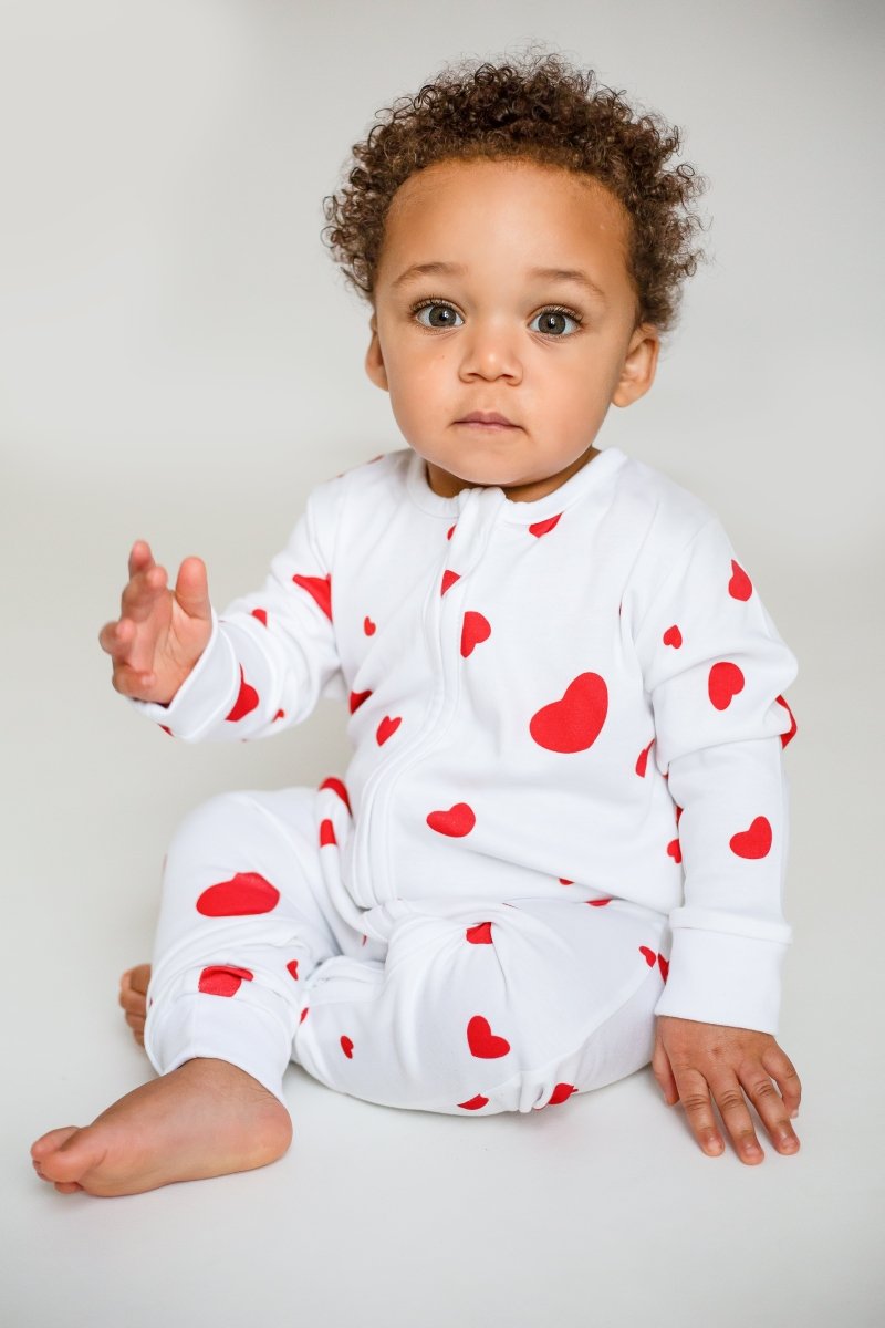 Love Heart Bamboo & Organic Cotton Zip Sleepsuit One Piece - Sleepsuits
