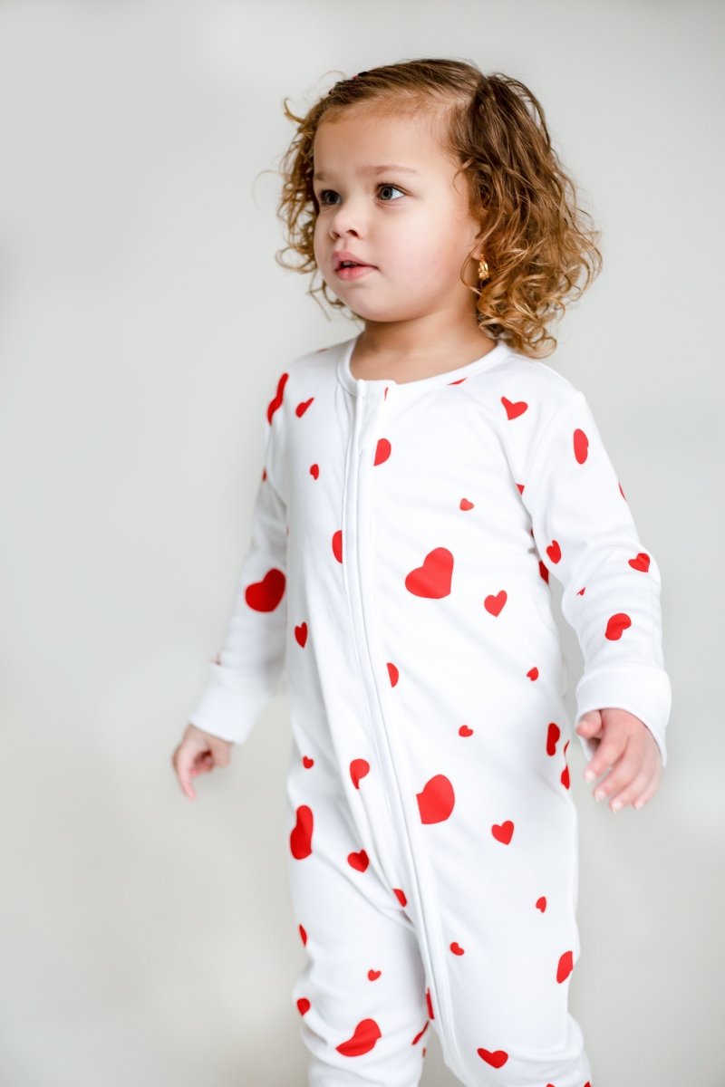 Love Heart Bamboo & Organic Cotton Zip Sleepsuit One Piece - Sleepsuits