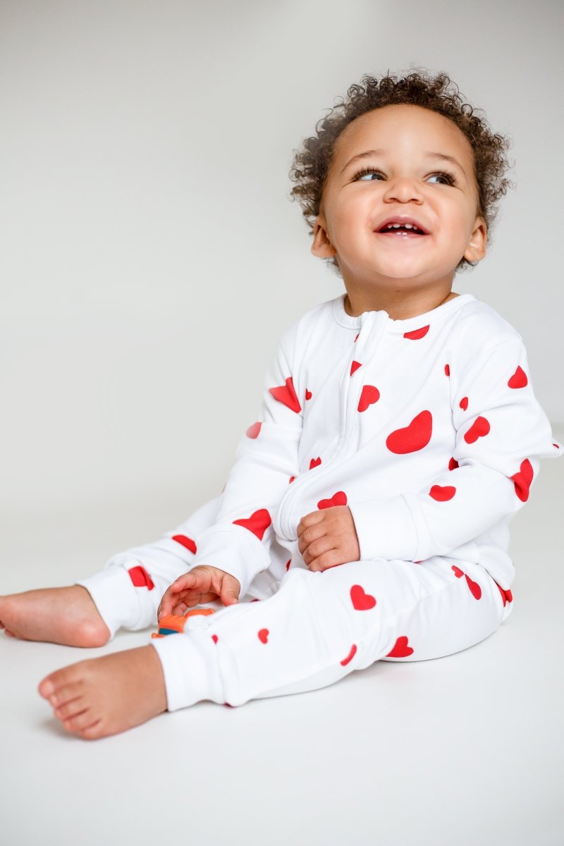 Love Heart Bamboo & Organic Cotton Zip Sleepsuit One Piece - Sleepsuits