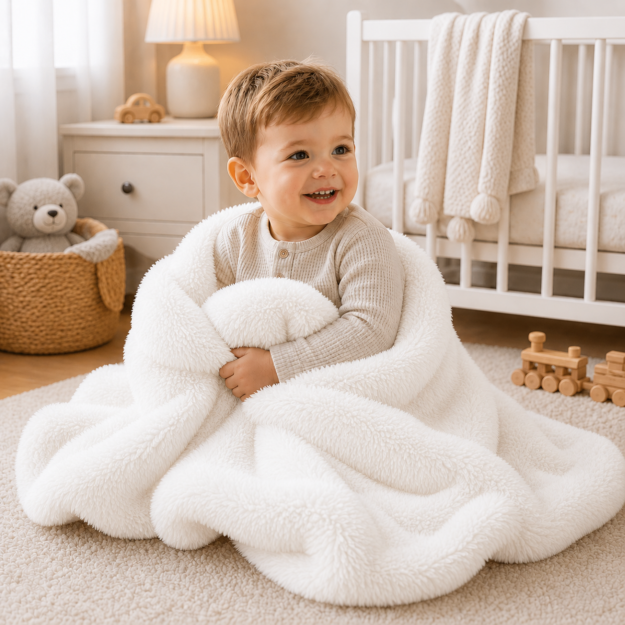 Luxury Faux Fur Baby Blanket - White - Blankets