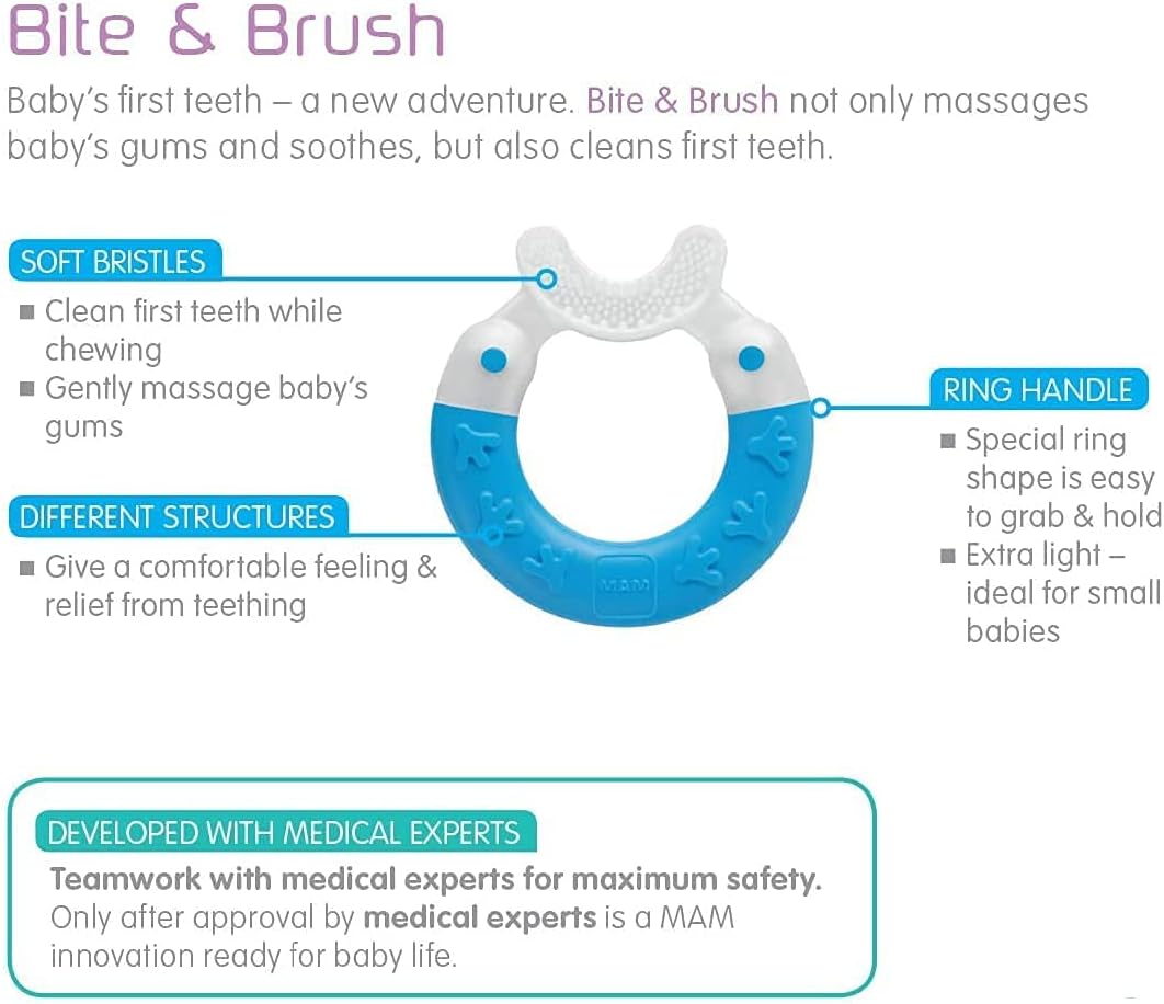 MAM Bite & Brush Teether Ring - Blue - Rattle / Teether
