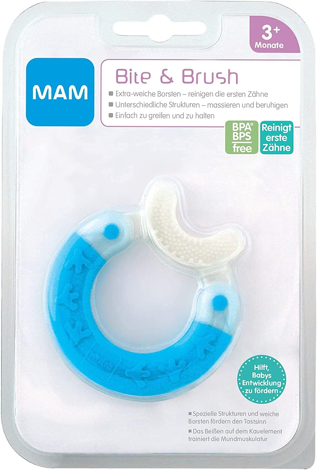 MAM Bite & Brush Teether Ring - Blue - Rattle / Teether