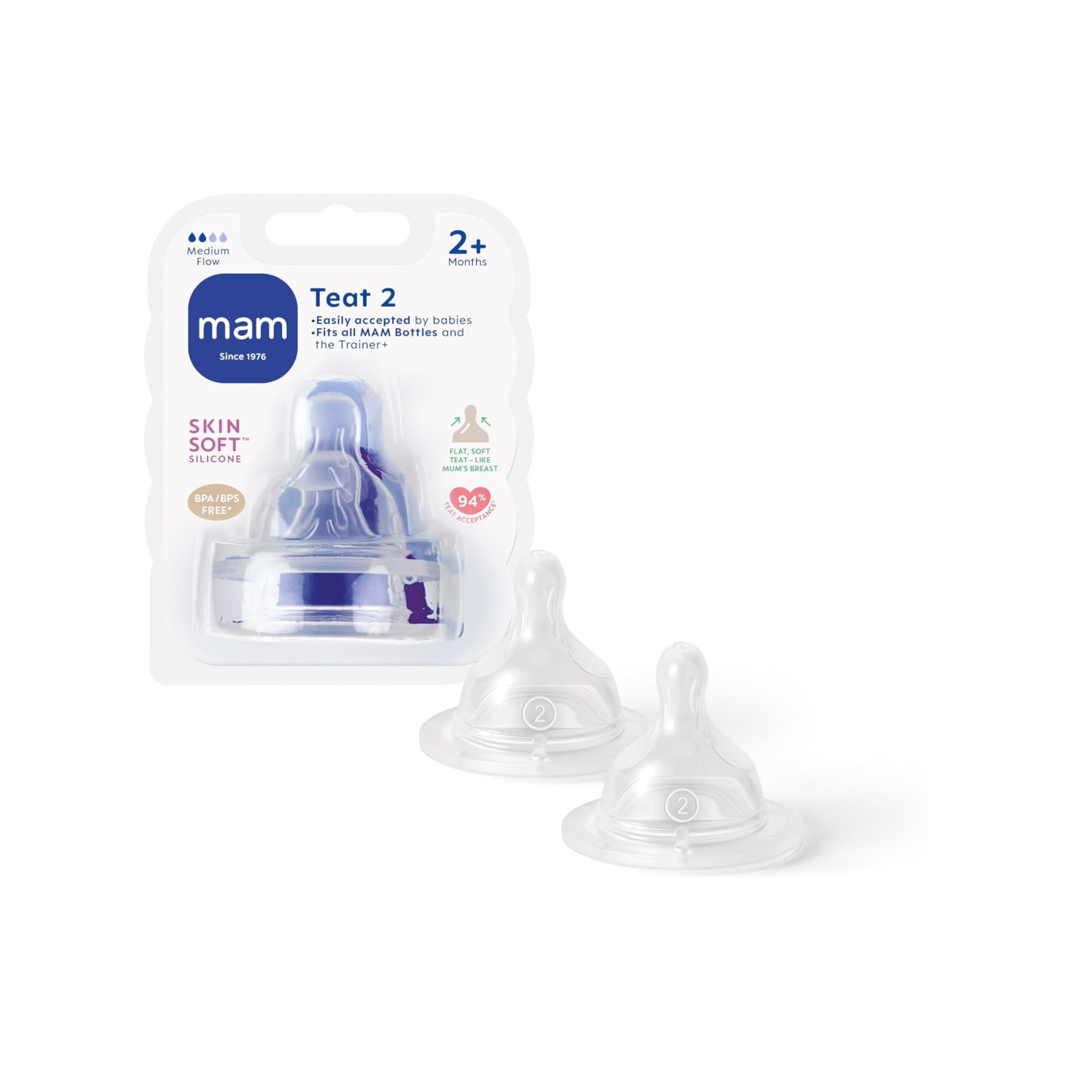 MAM Medium Flow Teats (Size 2 / 2 Months+) – 2 Pack - Teat