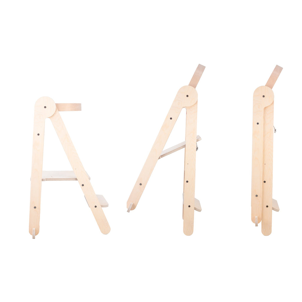 MamaToyz Folding Learning Tower - Natural Beech Wood Montessori Child Safety Platform - Learning Tower