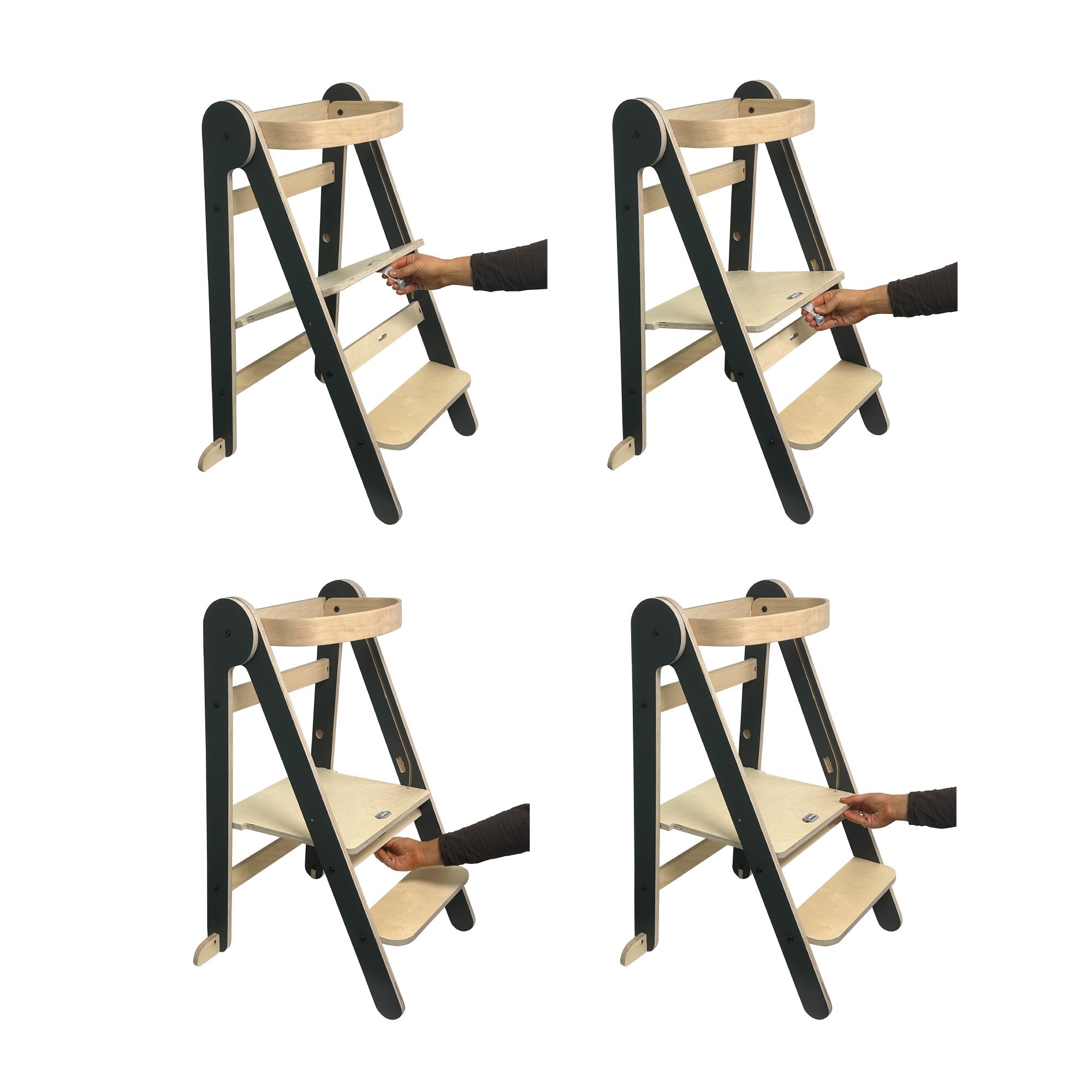 MamaToyz Folding Learning Tower Natural Beech Wood Montessori Child Safety Platform - Dark Grey / Natural - Learning