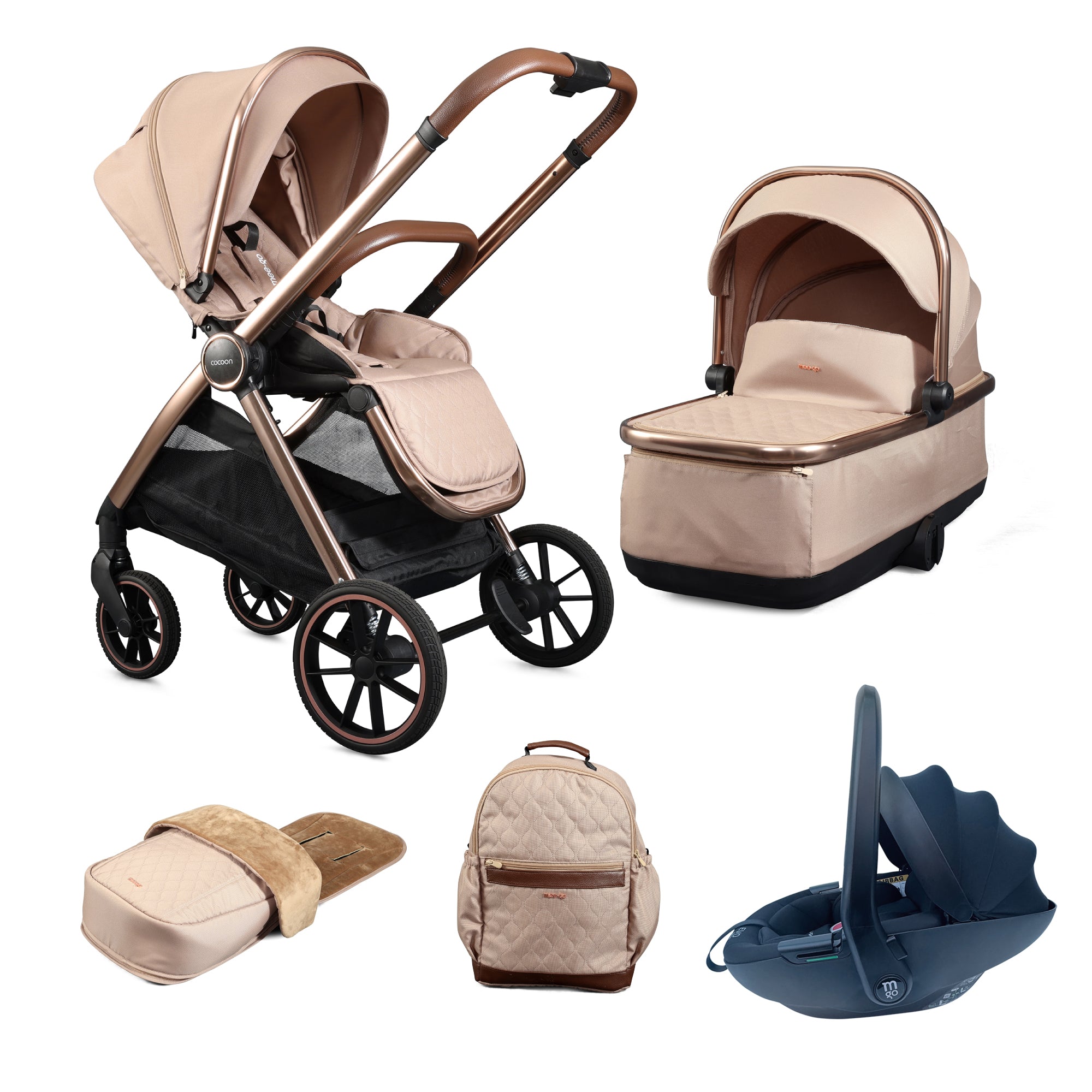 Mee-Go Cocoon Travel System with EVO Spin Car Seat – Toffee - Travel Systems
