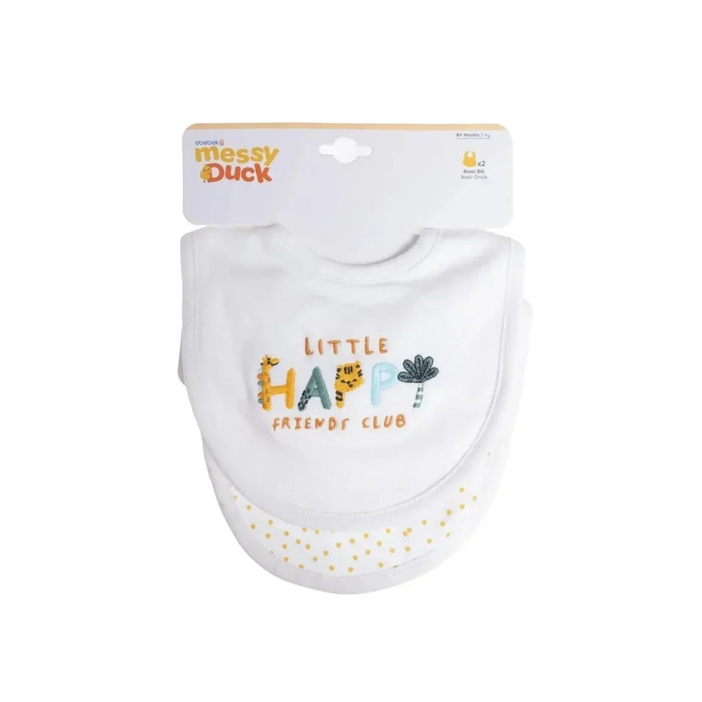 Messy Duck Embroidered Cotton Baby Bib Pack of 2 - Happy - Bibs
