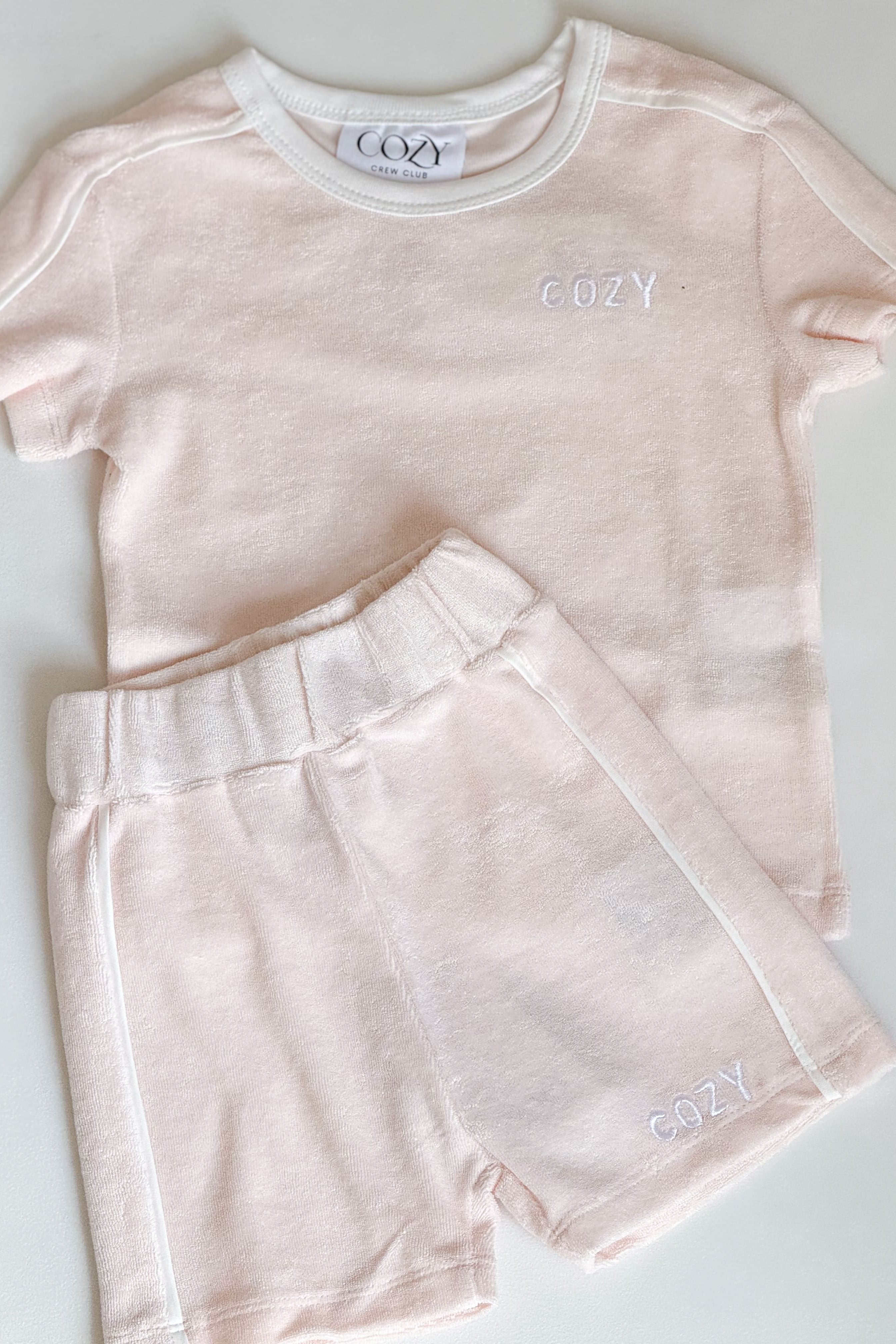 Mini COZY Terry Towelling Tee - Pink - Outfit Sets