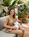 Mocha Luxurious Cotton Breastfeeding Loungewear Short Sleeve - Loungewear