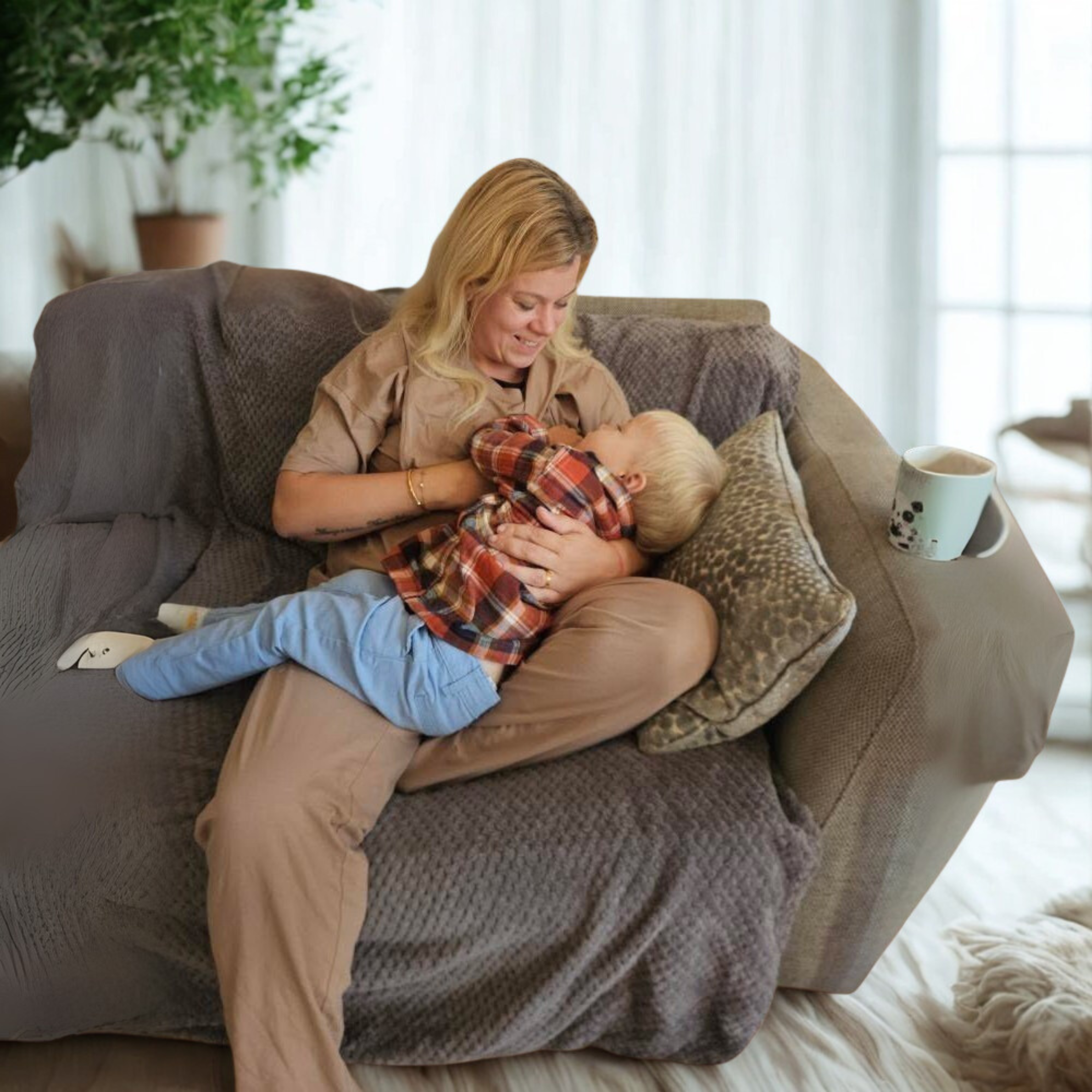 Mocha Luxurious Cotton Breastfeeding Loungewear Short Sleeve - Loungewear