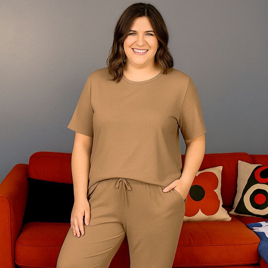 Mocha Luxurious Cotton Breastfeeding Loungewear Short Sleeve - Loungewear