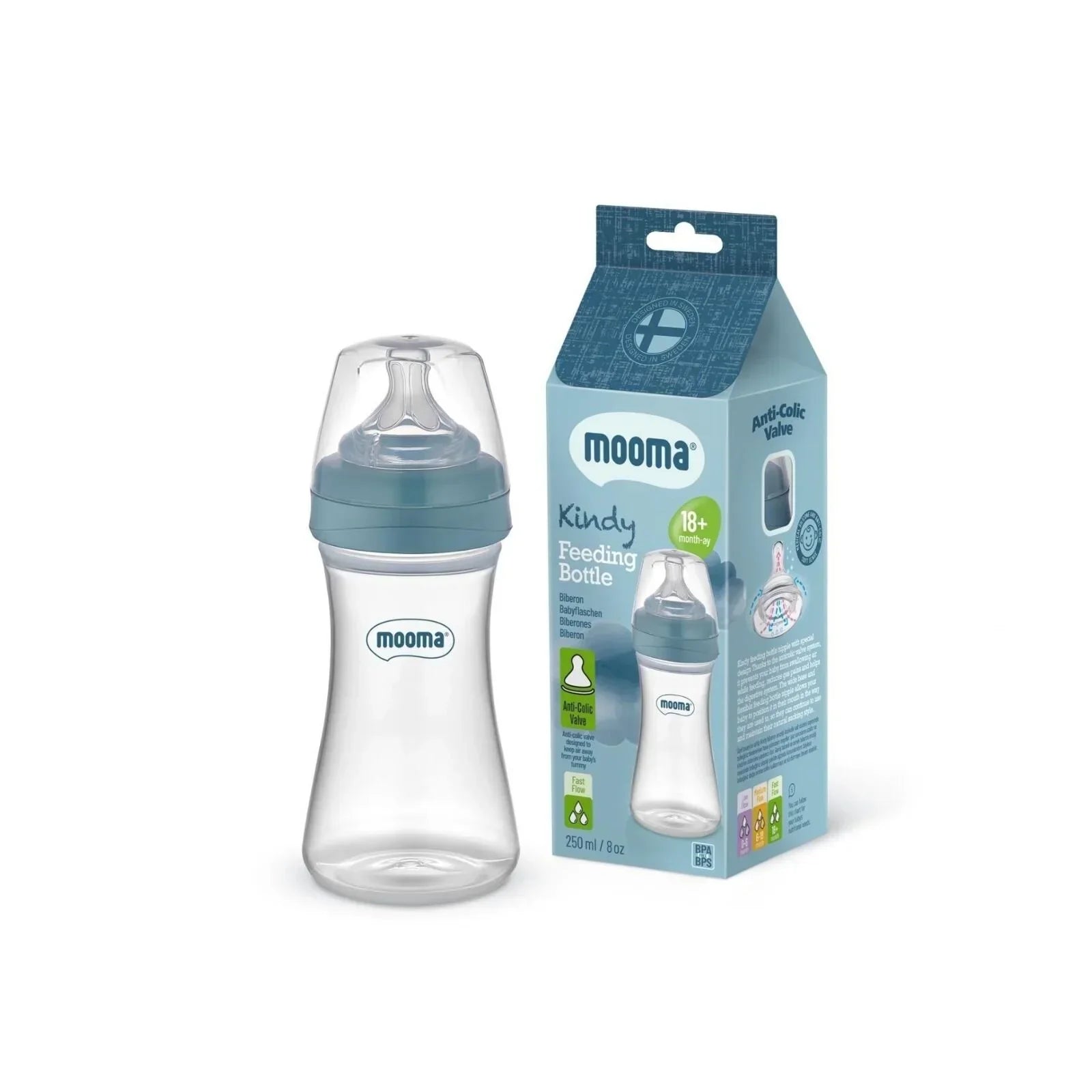 Mooma Kindy Bottle Fast Flow 18+ months 250ml - Ball Blue - Bottles