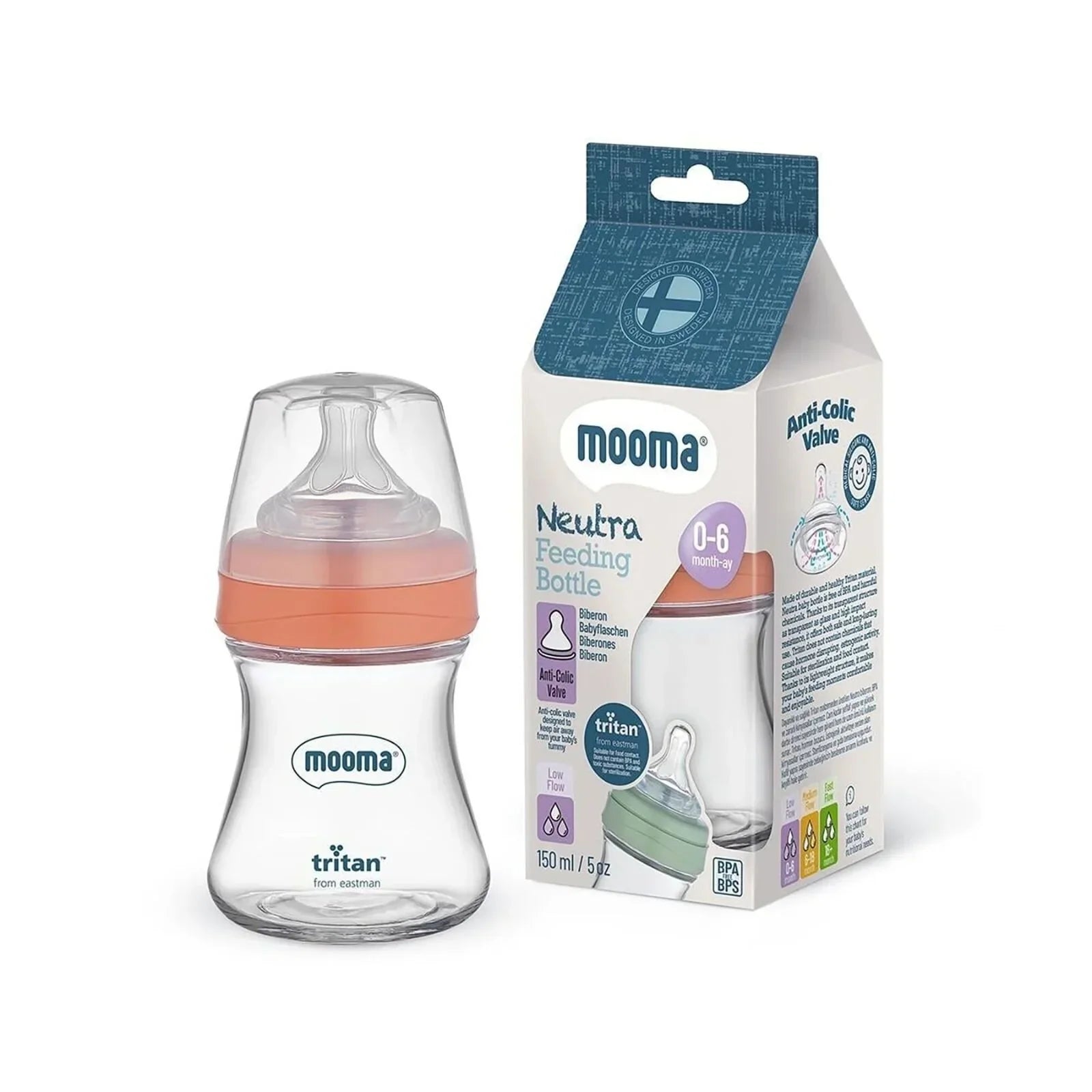 Mooma Neutra Tritan Bottle Slow Flow 0-6 months 150ml - Coral Pink - Bottles