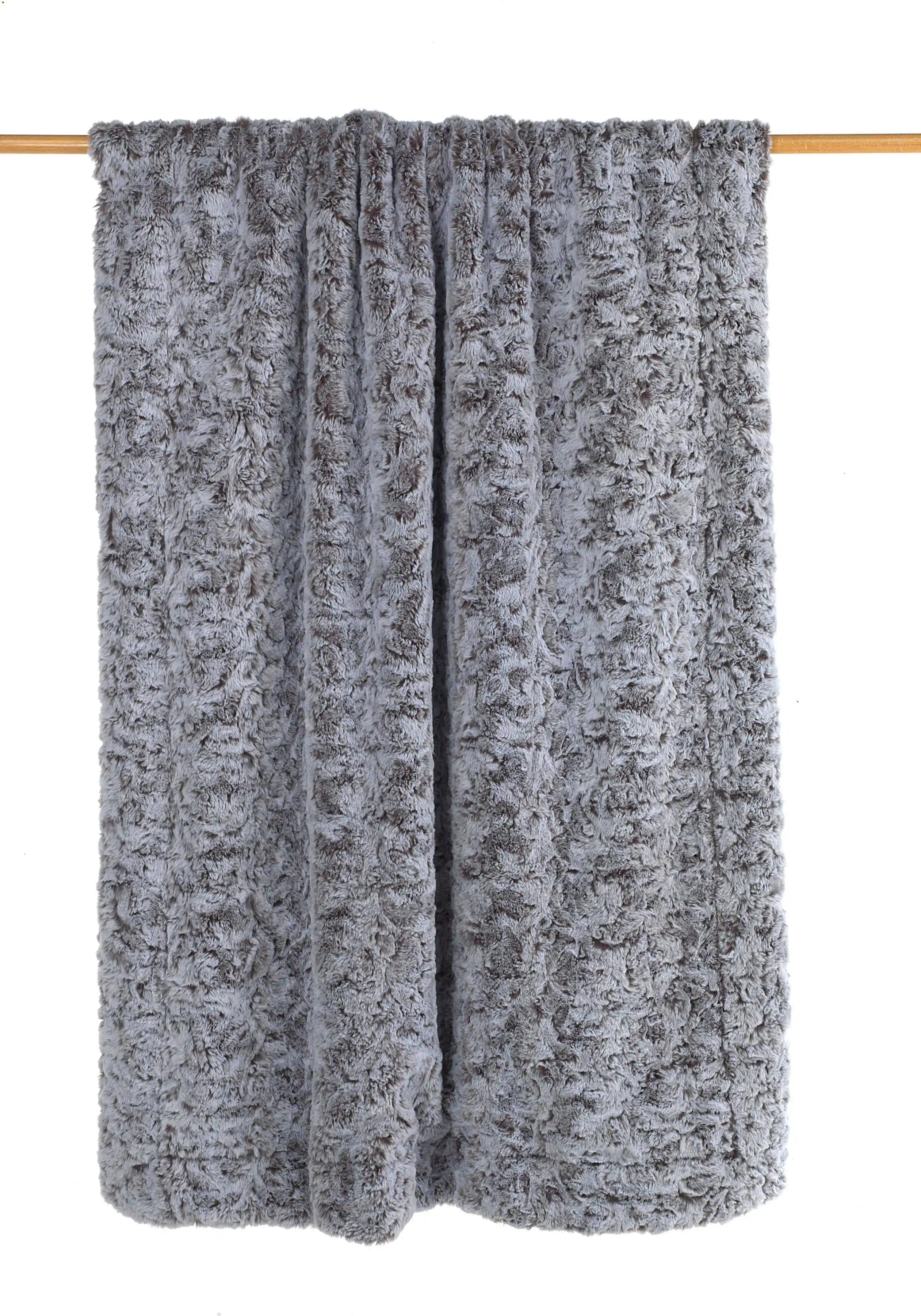 Mora Haku Grey Interior Luxury Soft Fox Faux Fur Throw Blanket - Blankets