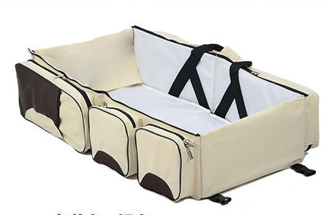 New multi function Mommy bag type baby portable bed folding sleeping basket outdoors baby sleeping baby - Beige
