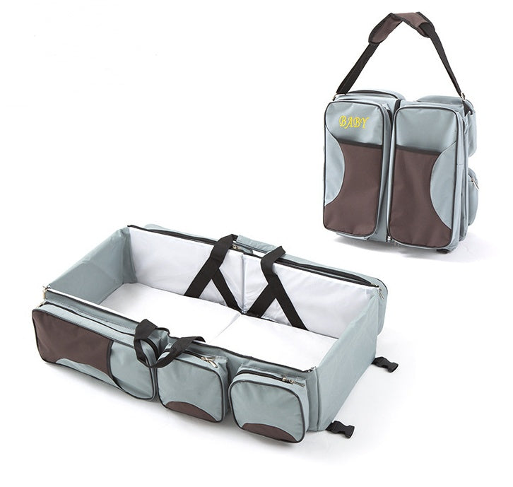 New multi function Mommy bag type baby portable bed folding sleeping basket outdoors baby sleeping baby - Dark grey
