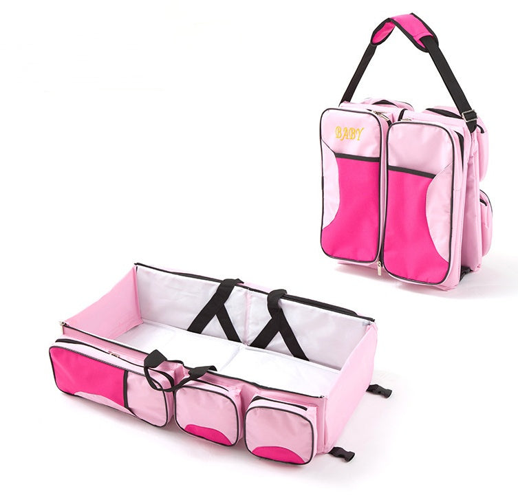 New multi function Mommy bag type baby portable bed folding sleeping basket outdoors baby sleeping baby - Pink