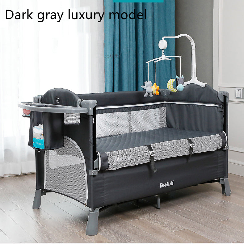 Multifunctional Baby Cot Splicing Large Bed Movable - Dark grey luxury model
