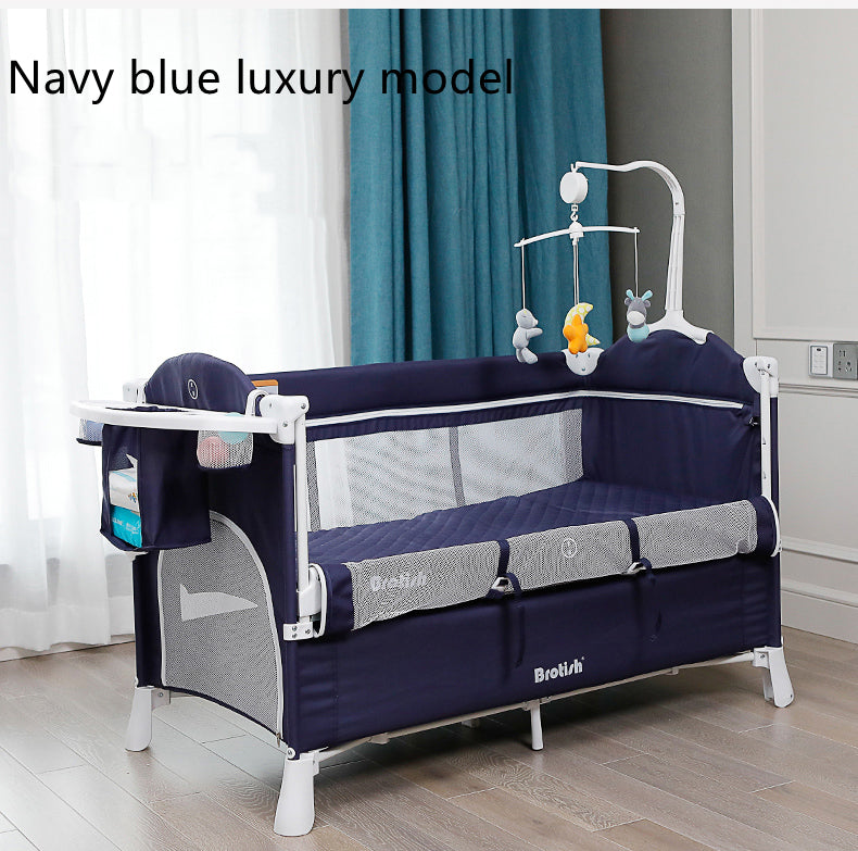 Multifunctional Baby Cot Splicing Large Bed Movable - Navy blue luxury model