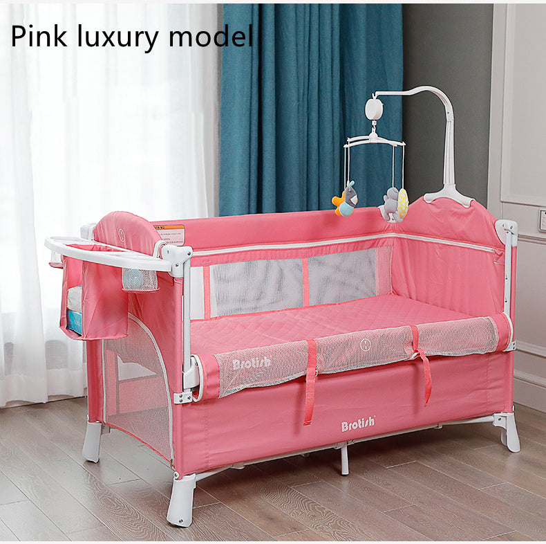 Multifunctional Baby Cot Splicing Large Bed Movable - Pink luxury model