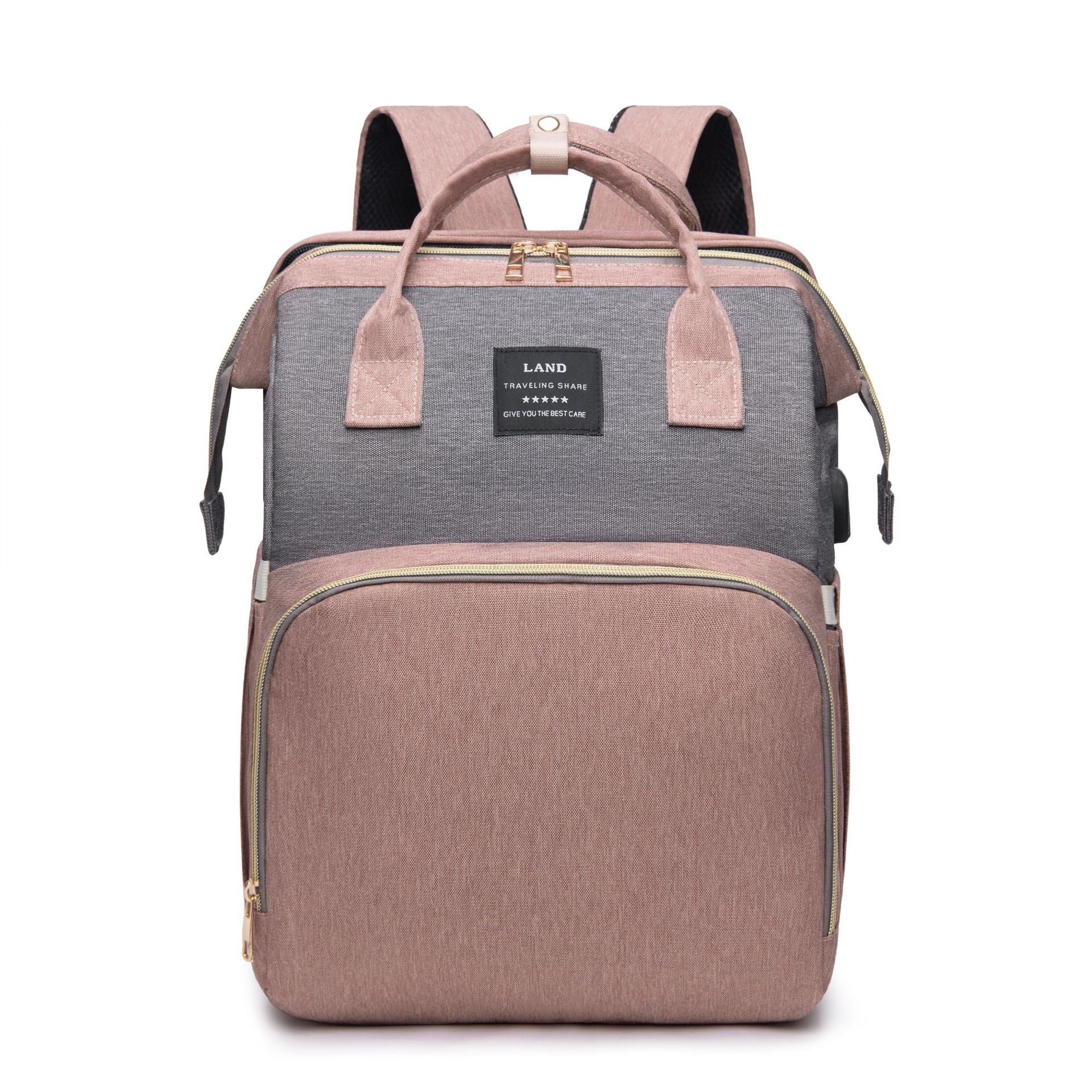 Mummy Baby Bag Backpack – Large Insulated Nappy & Milk Bag - Pink Gray Send Toys - Baby Changing & Nappy Bags