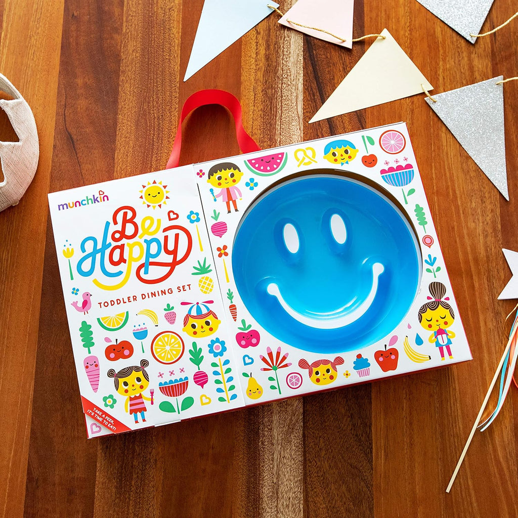 Munchkin Be Happy Toddler Dining Set Includes Suction Plate Straw Cup and Utensil Set - Blue - Cutlery
