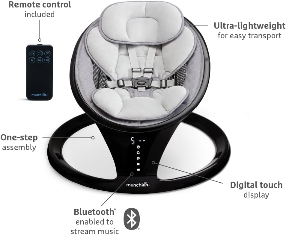 Munchkin Bluetooth Enabled Newborn Swing / Rocker – Black - Rocker & Bouncer