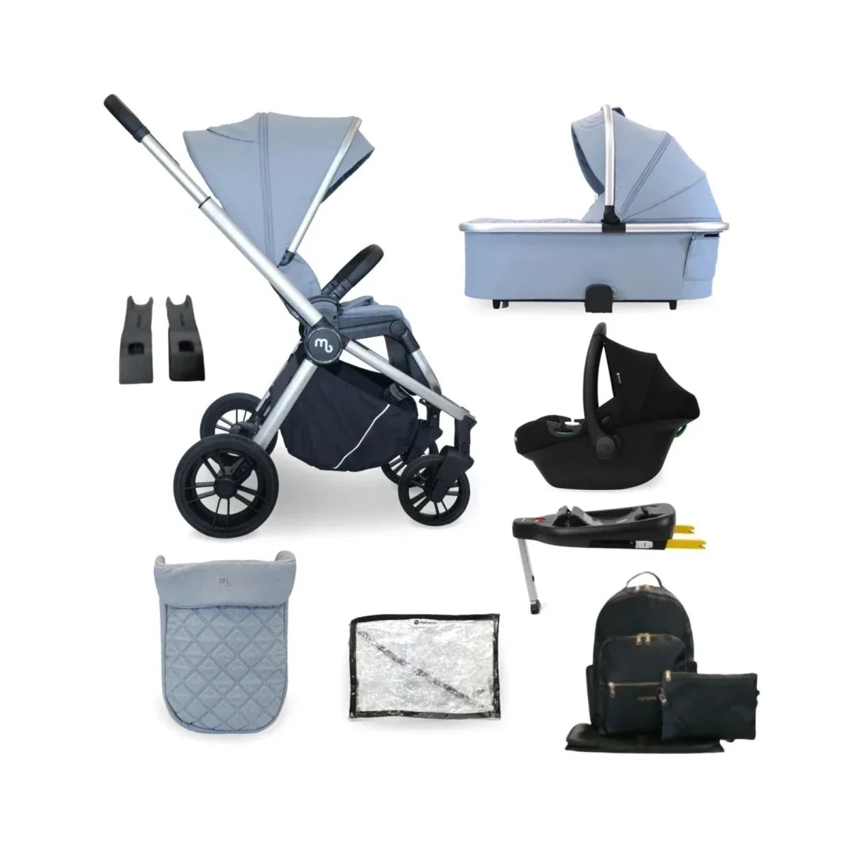 My Babiie MB450i 3-in-1 Travel System - Steel Blue - Steel Blue - 4 Wheel Travel Systems