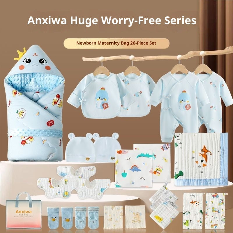 Maternity Bag Newborn Swaddle Bath Towel Clothing Set - Blue / Autumn And Winter