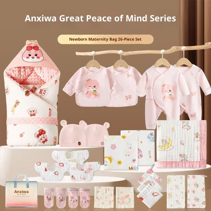 Maternity Bag Newborn Swaddle Bath Towel Clothing Set - Pink / Spring And Autumn