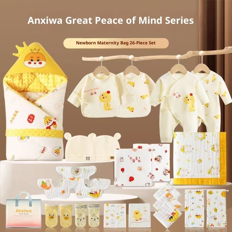 Maternity Bag Newborn Swaddle Bath Towel Clothing Set - Yellow And White / Autumn And Winter
