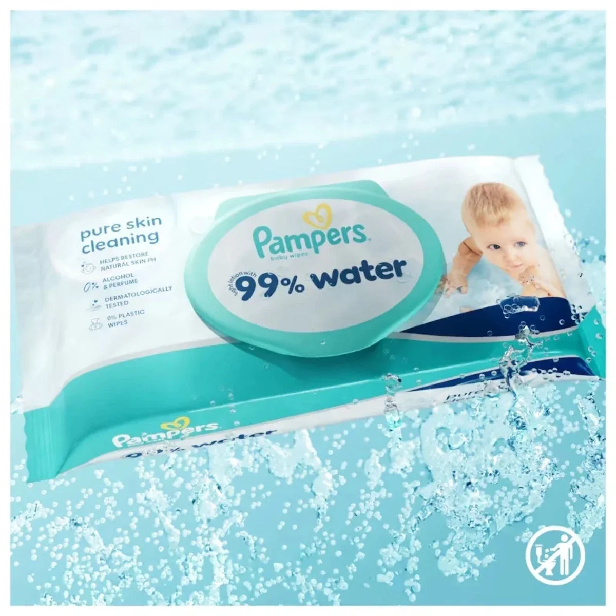 Pampers 99% Water Plastic Free Baby Wipes 4x60 pcs - Baby Wipes