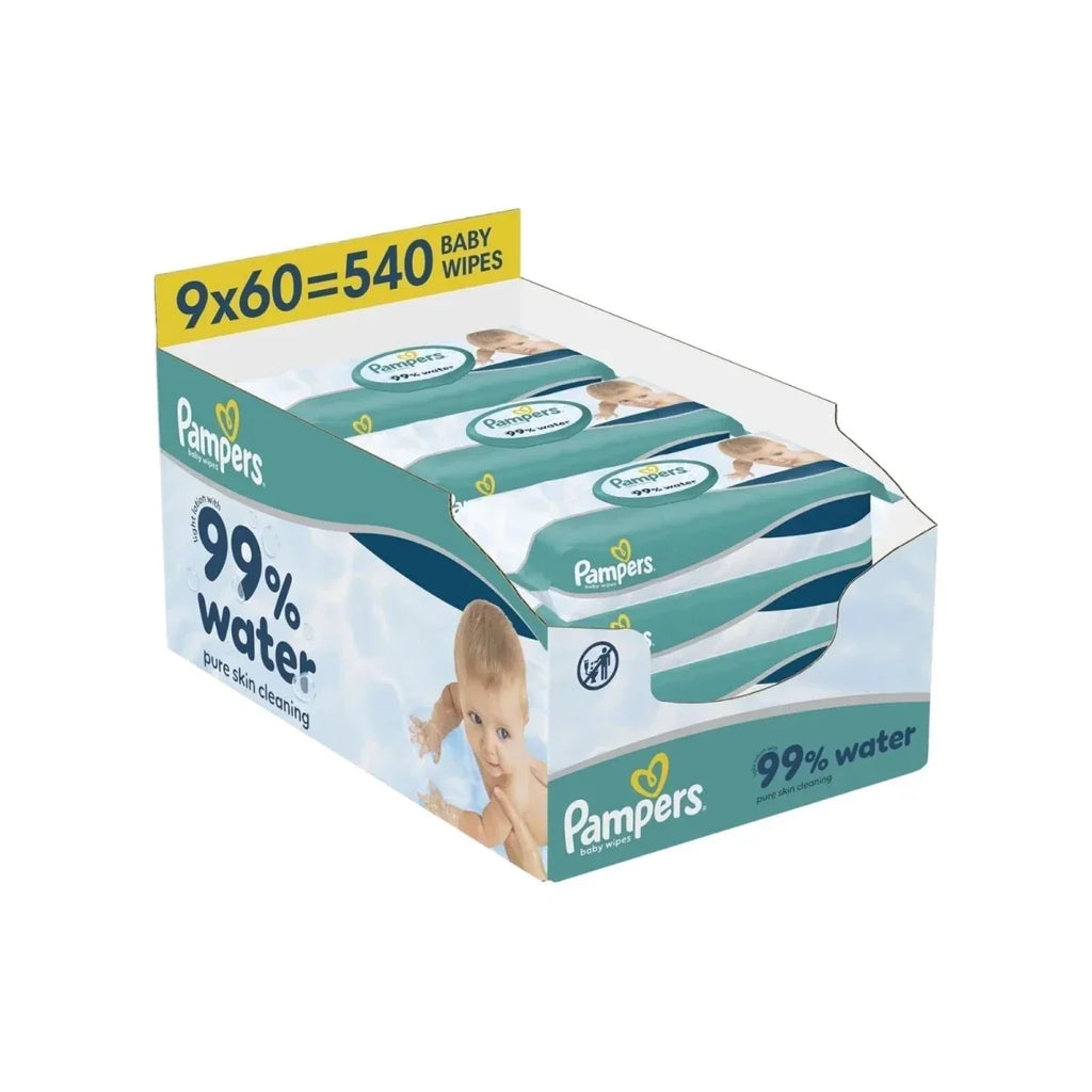 Pampers 99% Water Plastic Free Baby Wipes 9x60 pcs - Baby Wipes
