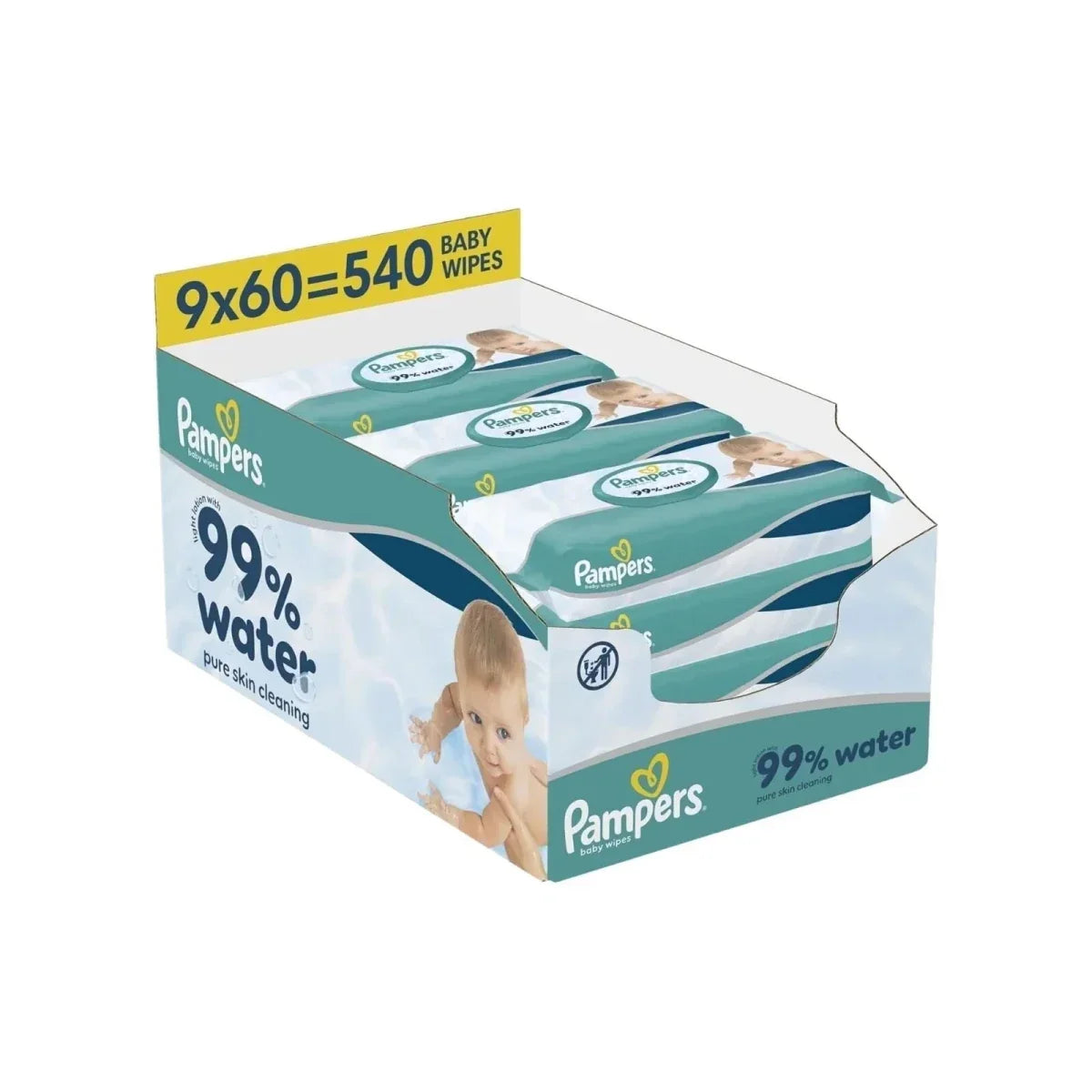 Pampers 99% Water Plastic Free Baby Wipes 9x60 pcs - Baby Wipes