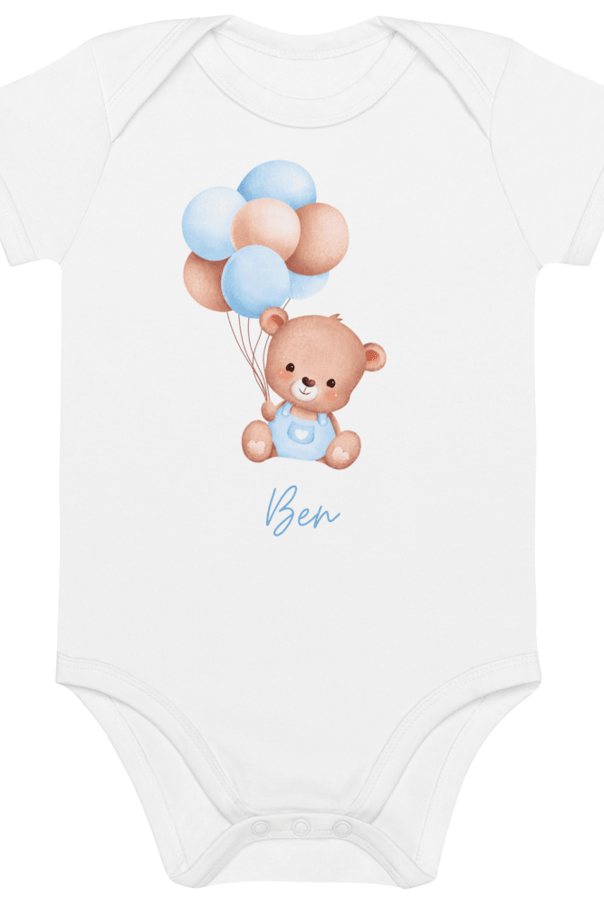 Personalised Name Bear Blue Baloon Bodysuit - Bodysuits