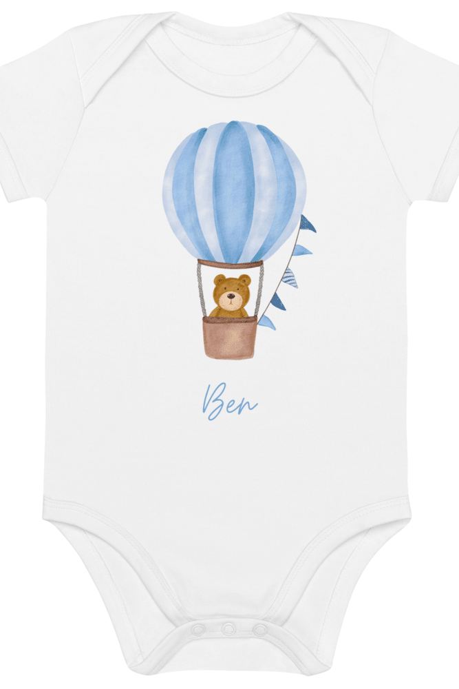 Personalised Name Bear Blue Hot Air Baloon Bodysuit - Bodysuits